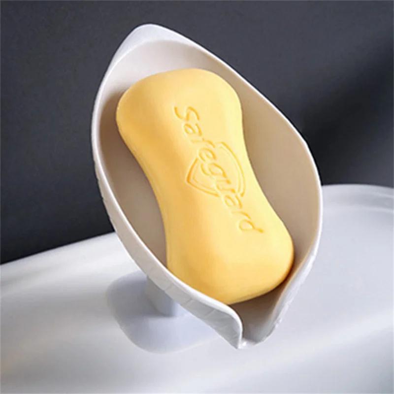 Leaf Shaped Soap Box Suction Cup Drain Soap Dish Toilet Free Hole Wall Mounted Soap Holder Storage Box Bathroom Accessories