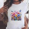 (Азиатский размер) Стиль акварельных цветов Повседневная женская мода Принт с коротким рукавом Футболки Одежда T Женская футболка с рисунком