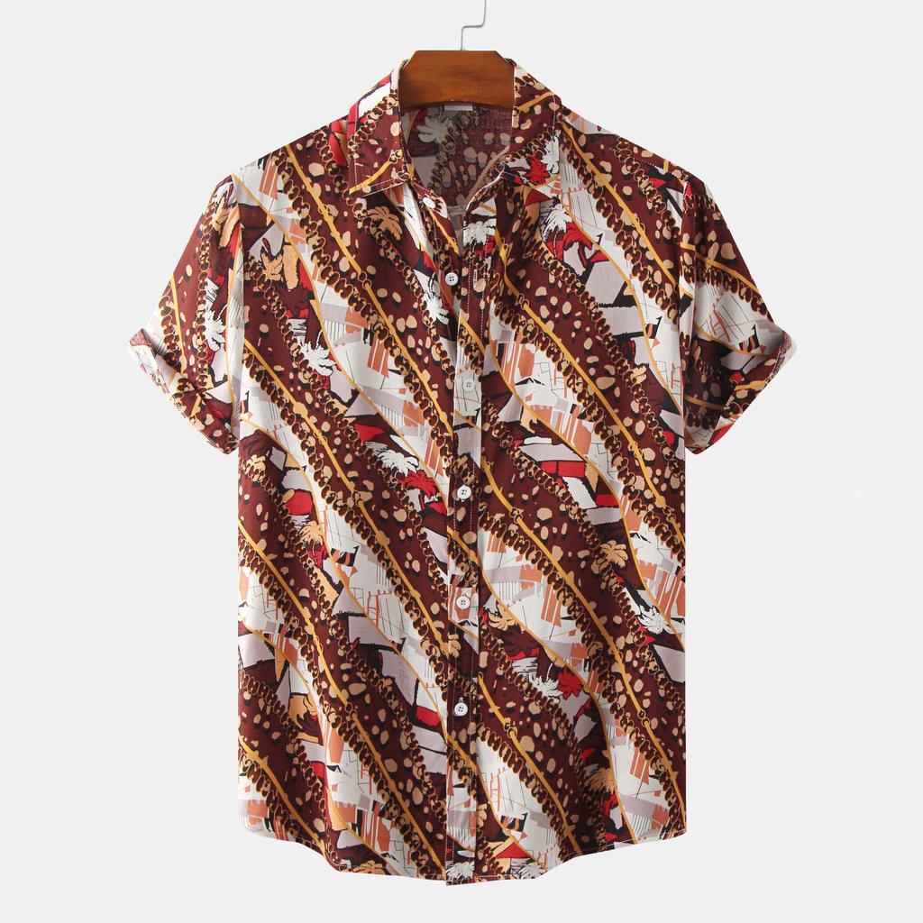 2022 Summer Men's Short Sleeve Floral Shirt - European and American Style