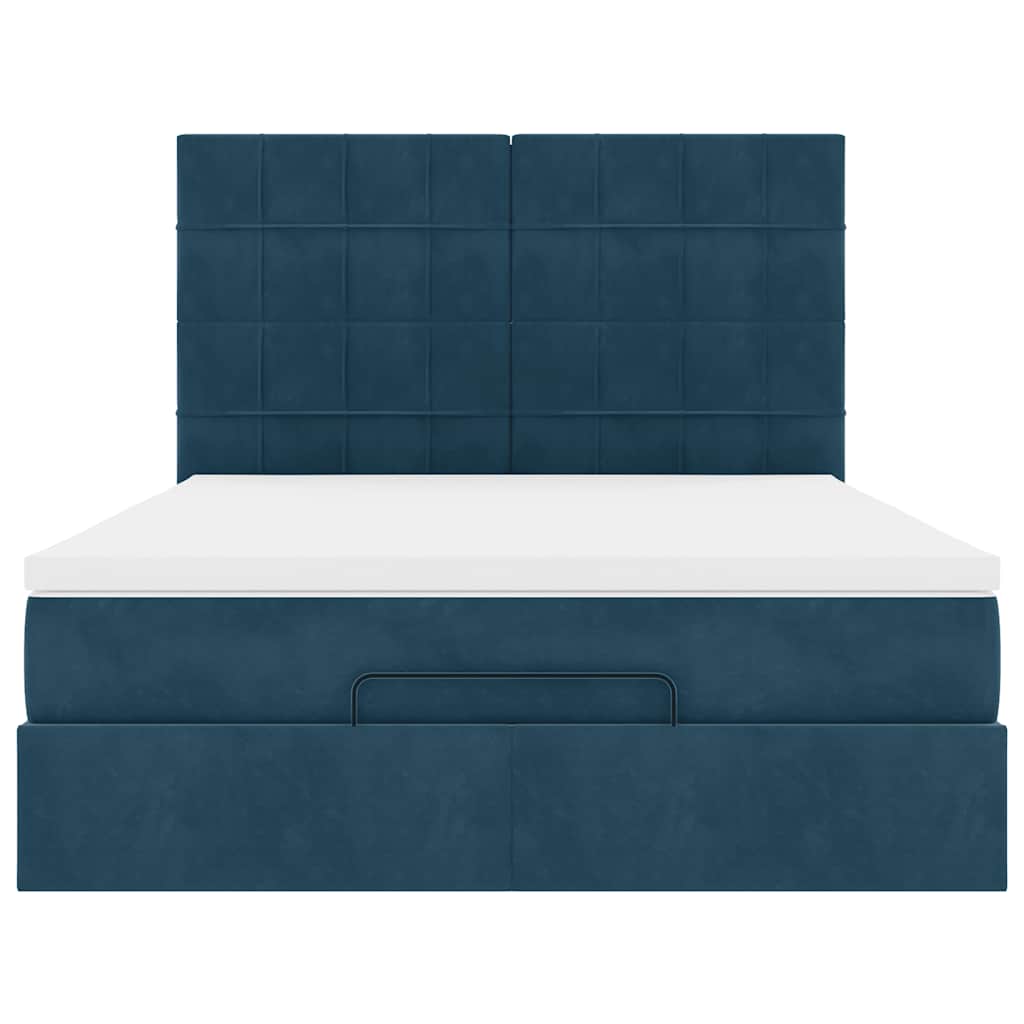 Ottoman Bed with Mattress Dark Blue 140x190 cm Velvet