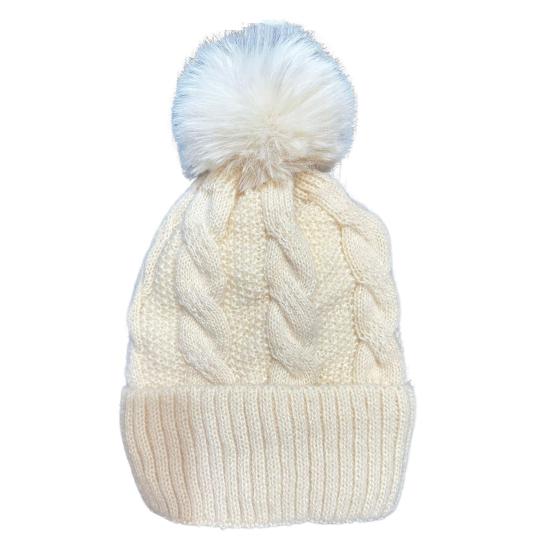 Unisex Winter Beanie Knitted Thick Folded Brim Solid Color Stretchy Pom-Pom Hat Ear Protection Piled Hat Windproof Cold Weather Warm Headgear