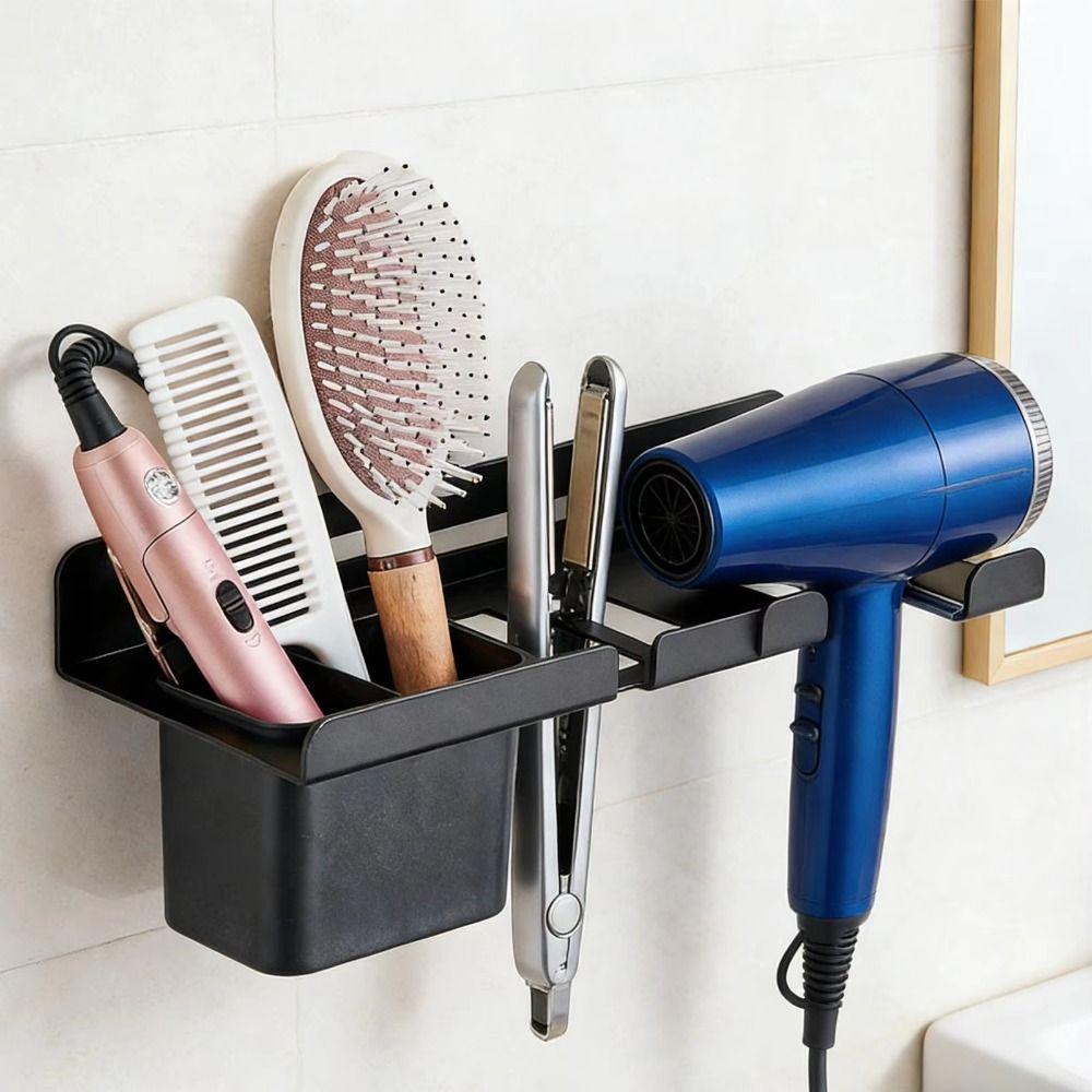 Wall Mounted Hair Dryer Holder Carbon Steel Curling Iron Shelf Toilet Blower Holder  Hairbrush
