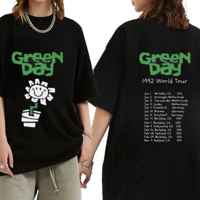 Лучшая Знаменитая Панк-группа Green Day 1992 Мировой Тур Футболки Мужские женские Винтажная Готическая Рок Футболка Хлопок Повседневные Футболки Оверсайз
