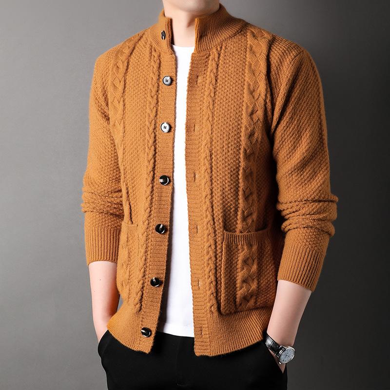 Autumn Rhombus Men's Cardigan Thick Knitted Jacket Young and Middle-aged Men's Sweater Jacket