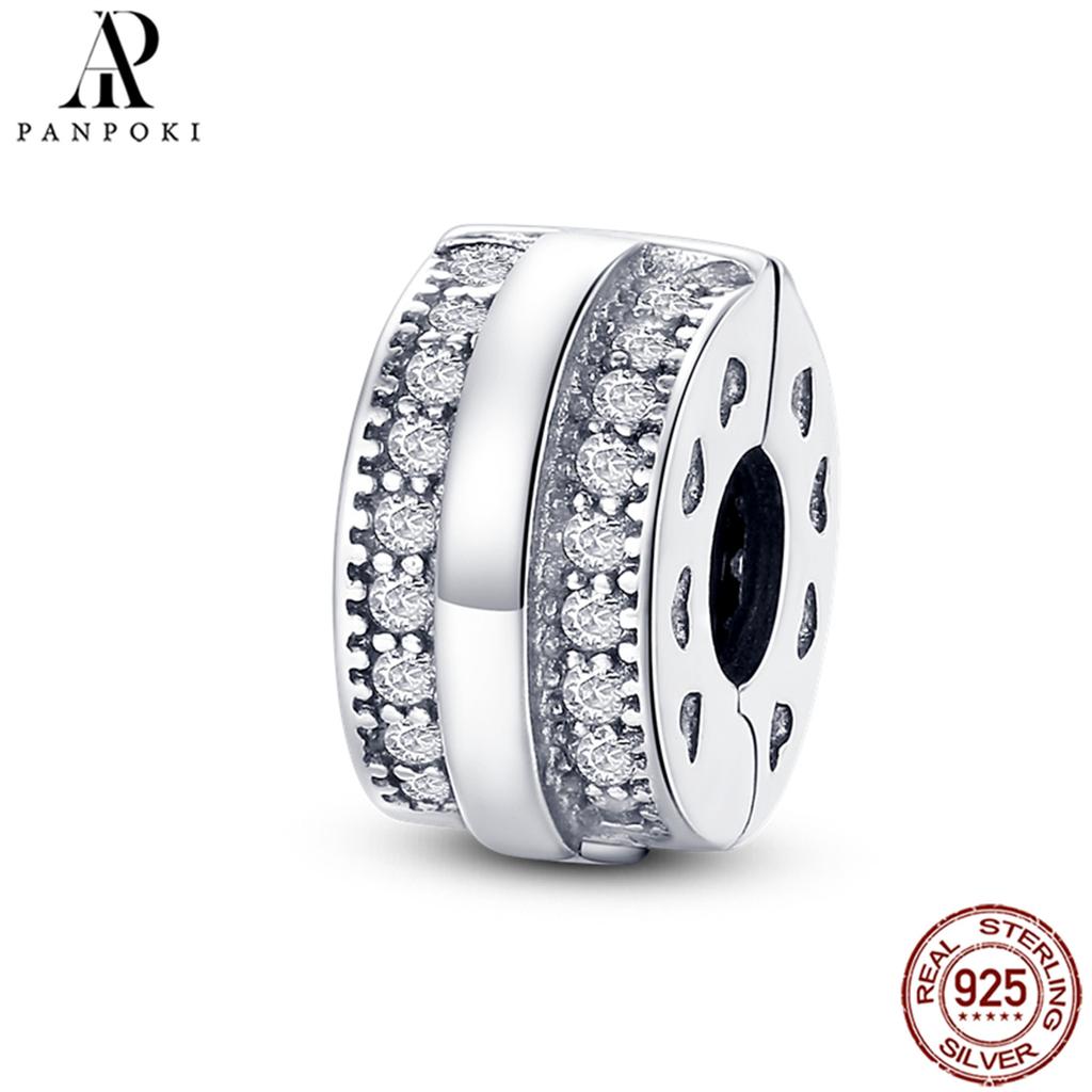 PANPOKI SS925 Sterling Silver Fixed Clip Stopper Beads Fit Bracelets Necklace NEW Luxury Women Gift DIY Jewelry Making