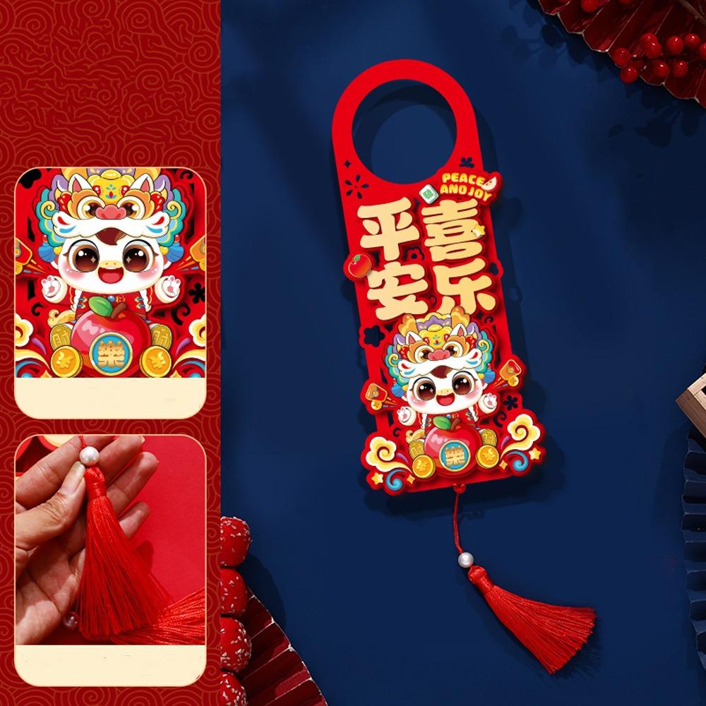 Chinese Style Horse Year Doorknob Pendant with Tassel Blessing Words 2026 New Year Lucky Pendant Cartoon Non-woven