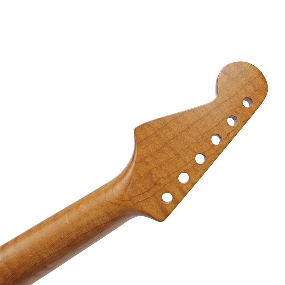 ST22 6-String AA Maple Electric Guitar Neck - Matte Concave Head, Tiger Pattern, Fully Baked Finish.