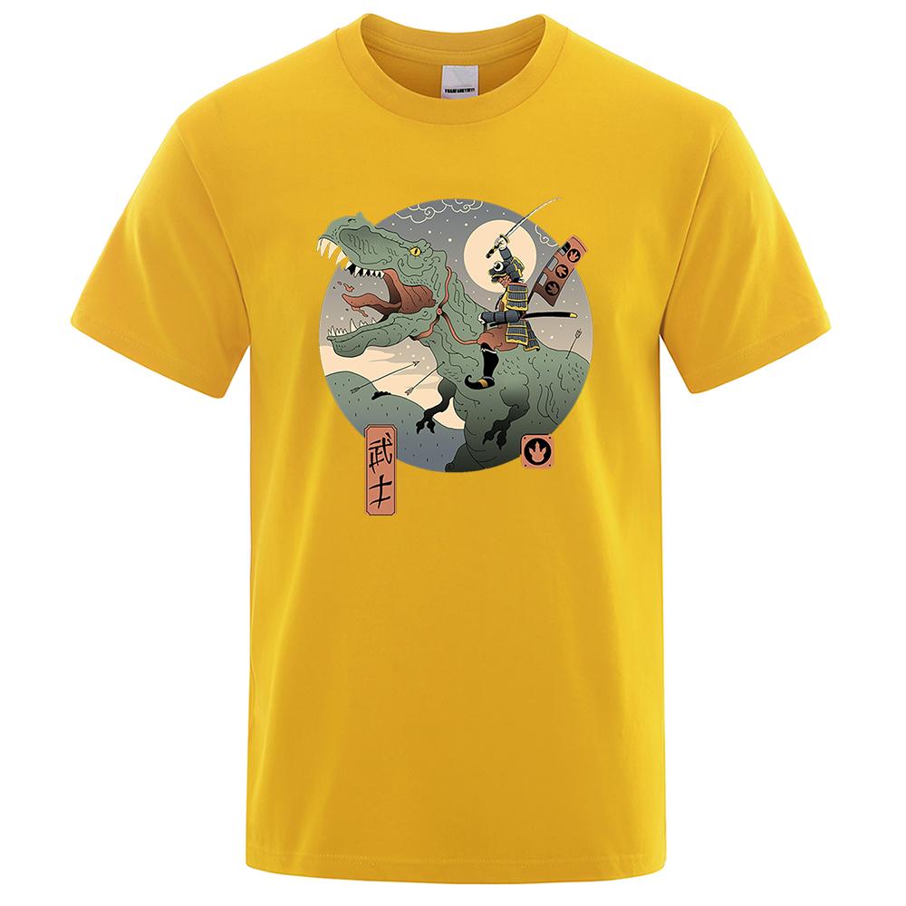 Японская одежда самураев в стиле Харадзюку Ukiyo E Юрского периода, мужская мода, уличная свободная футболка, футболка большого размера, хлопковая футболка