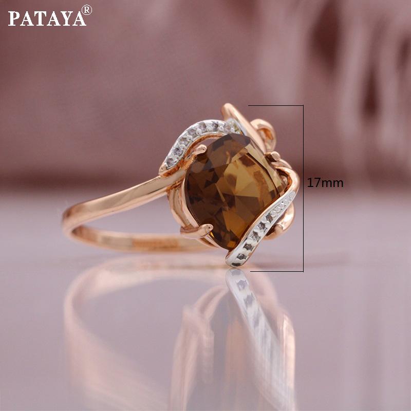 PATAYA Женский комплект колец и серег из искусственного циркона цвета розового золота с инкрустацией коричневым носом и ромбом