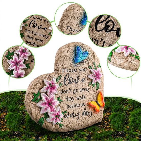 Memorial Garden Stone Resin Love Heart Shaped Stone Sympathy Gift Outdoor Memorial Ornament for Bereavement Loss of Loved One Condolence Gifts