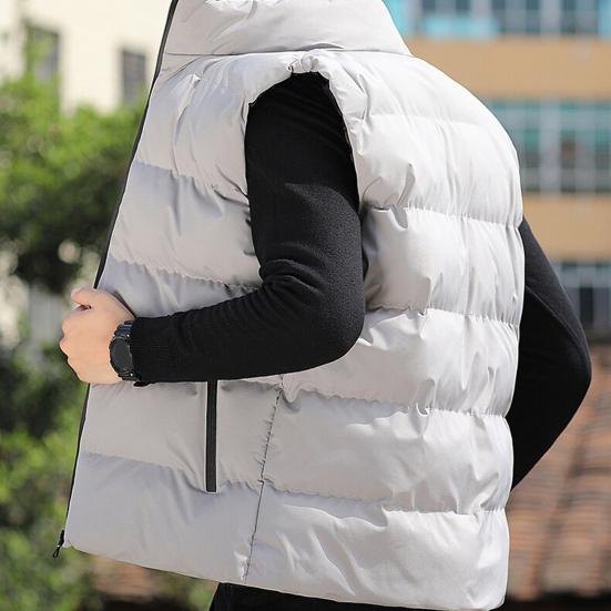Men Waistcoat Stand Collar Sleeveless Zippered Pockets Solid Color Vest Coat Thickened Warm Windproof Vest Outwear