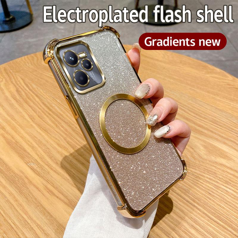 Противоударный магнитный чехол для телефона с кольцом для Realme Note 50 9 Pro Plus 9i 5i 5 C55 C53 C51 C35 C33 C31 C30 C20 C11 C3 блестящий чехол
