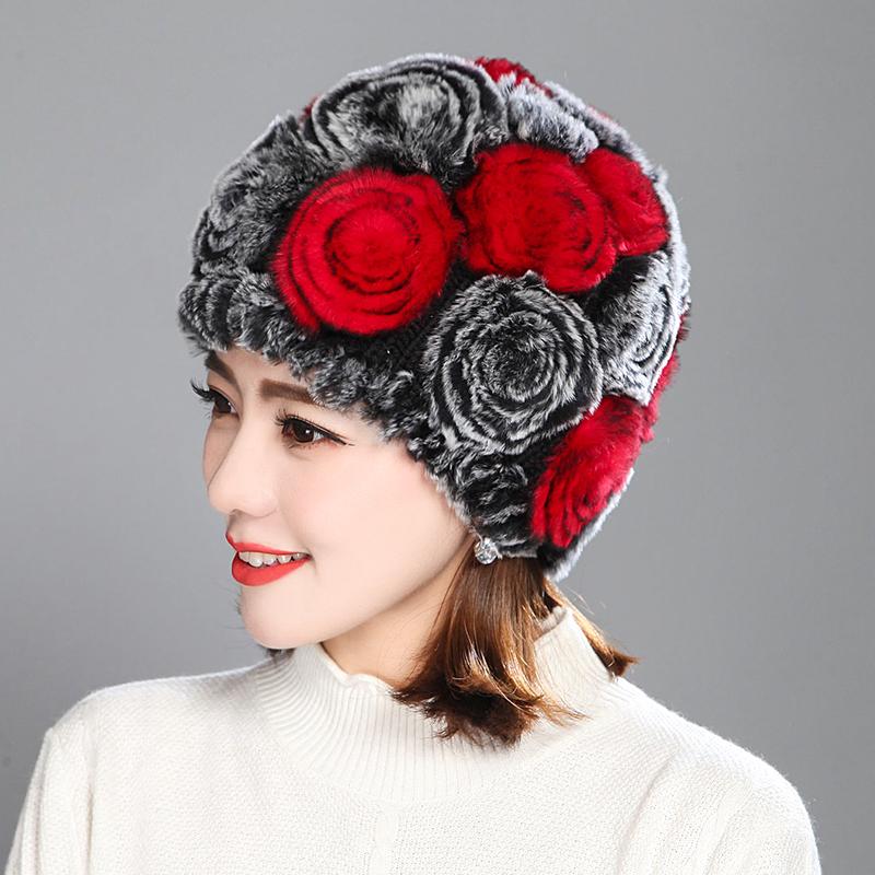 Шапка из меха кролика Рекс женская, осень-зима, среднего возраста и пожилая, утолщенная, теплая, модная, для бабушки, старой леди, свекрови, меховая шапка