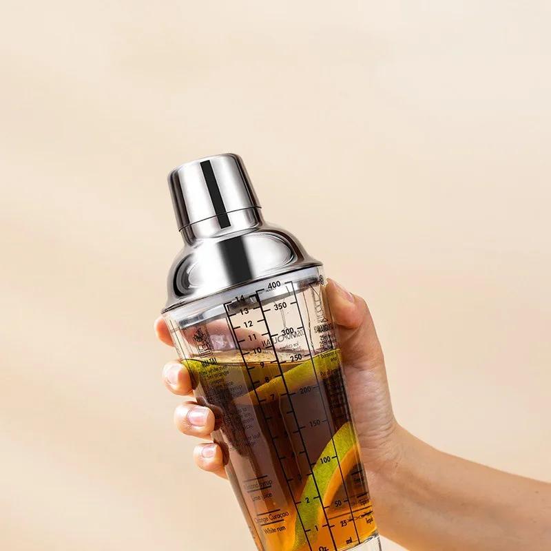400/600 мл стеклянный шейкер для коктейлей, ручной шейкер, чашка с весами, шейкер для лимона, молока, чая, чашка из нержавеющей стали с крышкой, миксер для вина и напитков