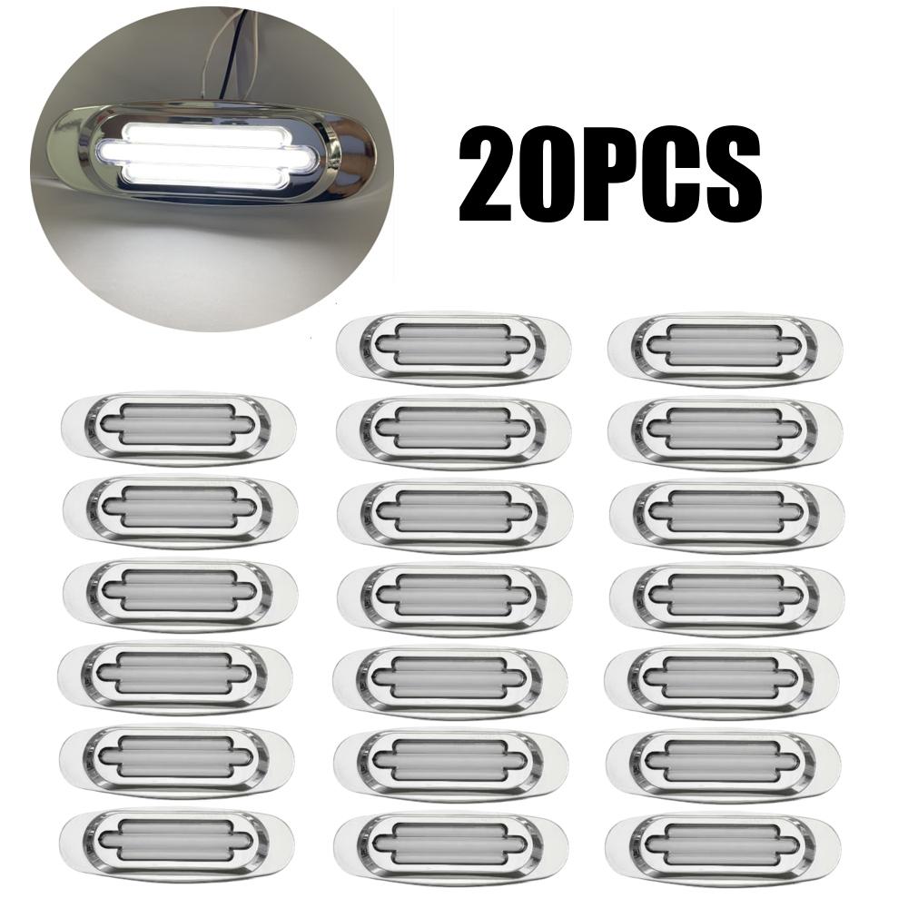 20 шт. Светодиодный габаритный фонарь прицепа, габаритный фонарь прицепа, фонарь прицепа, хром, 12 В 24 В, 16 светодиодов, указатели для грузовиков, задние фонари