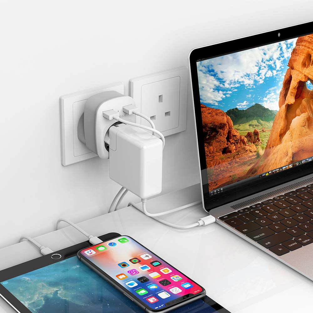 Tessan Дорожный адаптер, вилка Англии, Европы, 2 USB (2,4 А) Адаптер розетки, адаптер питания для дорожной вилки, настенное зарядное устройство для Великобритании, Ирландии