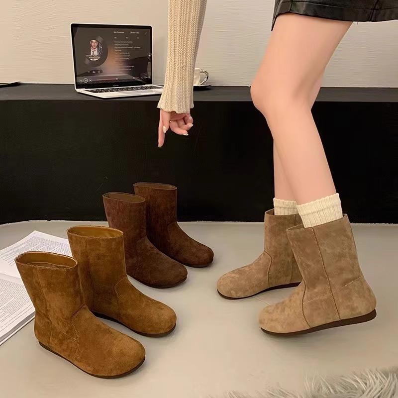 Зимние ботинки на плоской подошве, женская обувь в стиле ретро, модные, удобные и универсальные, весна, осень и зима, а также короткие ботинки с коротким рукавом