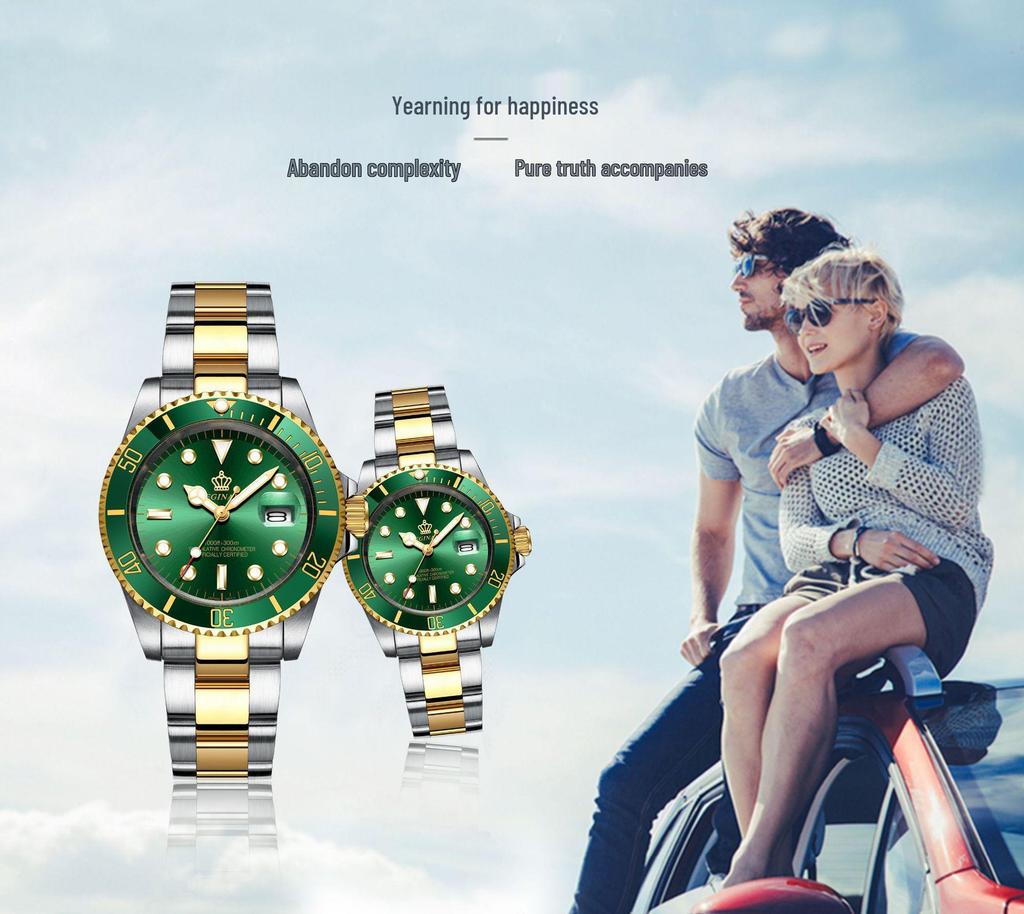 Мужские зеленые часы Submariner Date из нержавеющей стали – Высококлассный минимализм, Водонепроницаемые, Вращающийся безель, Спортивный дизайн для студентов