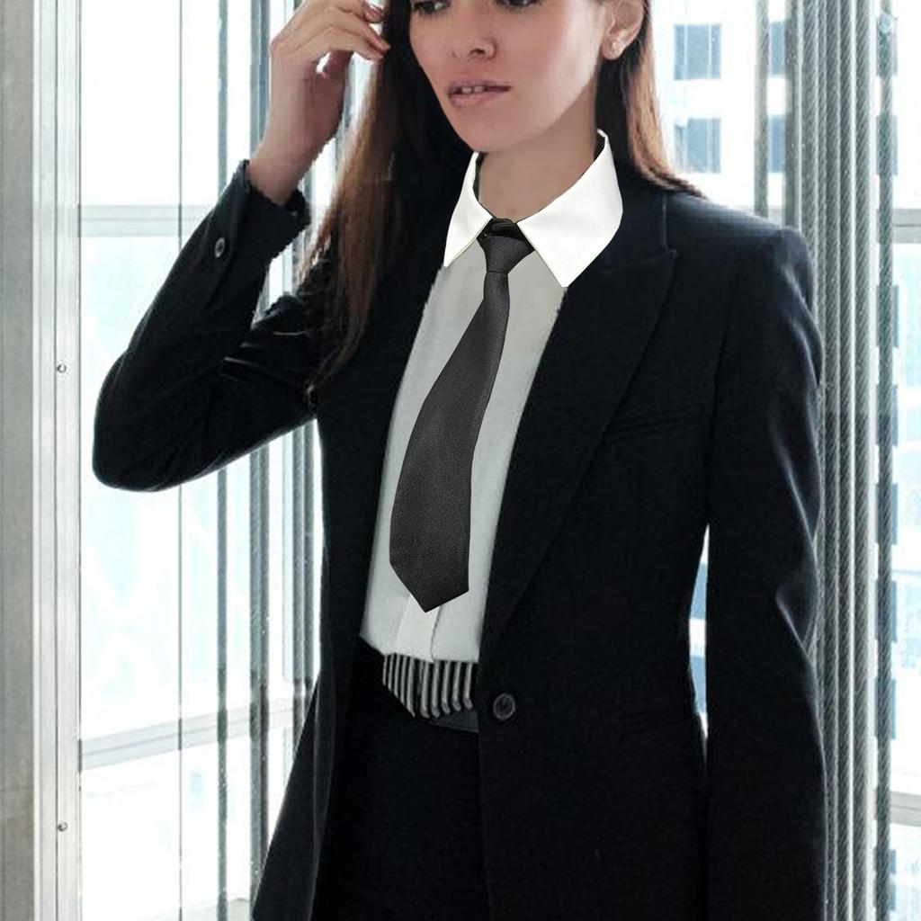 Classical Student Detachable Choker False Collar with Black Neck Tie Front for Women School Uniform Blouse Accessory