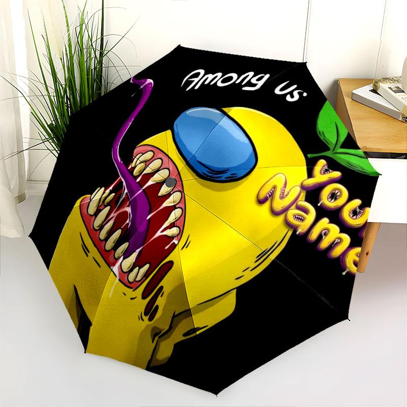 1 PC Automatic Folding Umbrella - Among Us Custom Name Pattern, Portable & Foldable Design with 8 Ribs, Christmas Birthday Gifts