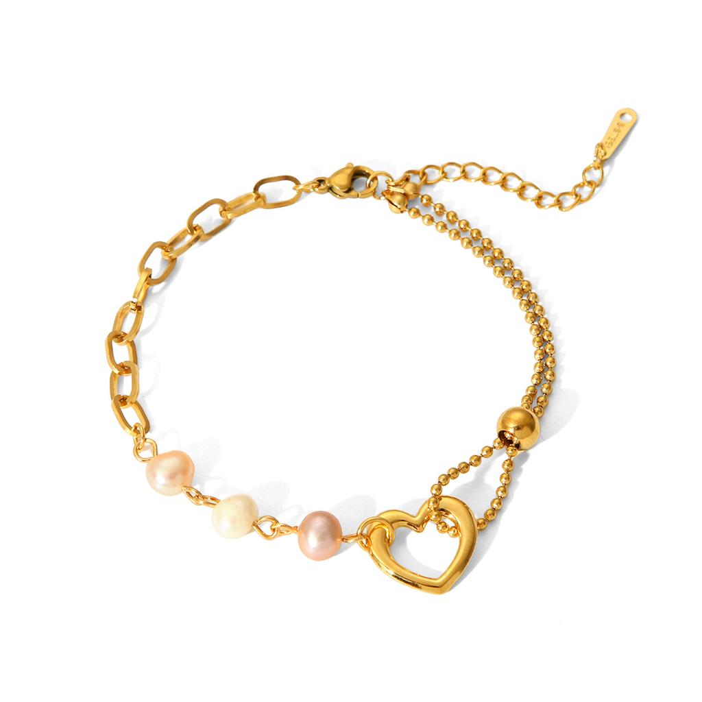 Hot-selling Heart Pendant Stainless Steel Bracelet for Women, Vintage Elegant Pearl Jewelry, Titanium Steel Accessories