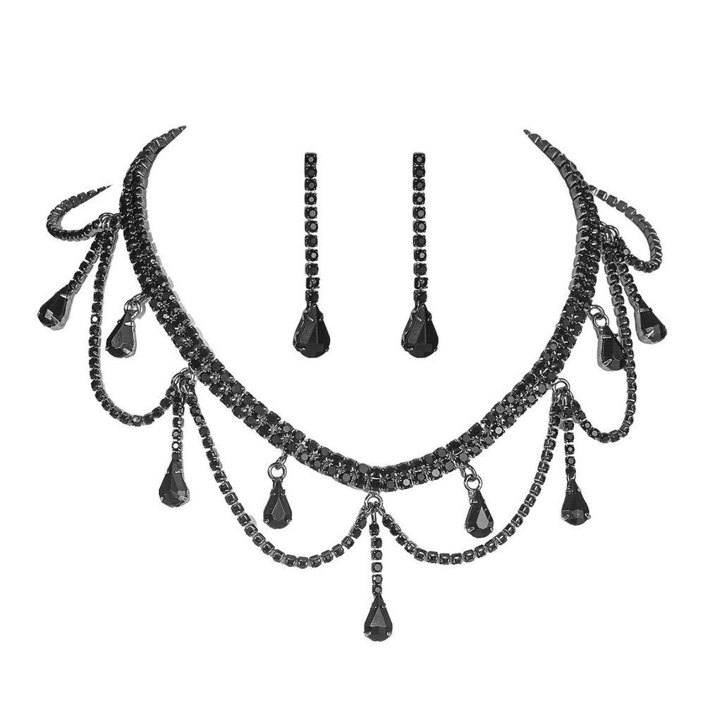 Fashion Claw Chain Black Chain Necklace Earrings Set Premium Feeling Necklace Earrings Two Piece Bridal Jewellery Set