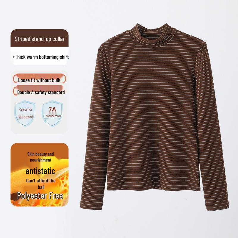 460G Женская бархатная теплая футболка с длинным рукавом и полувысоким воротником - Зима и осень