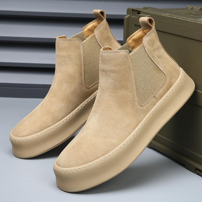 Мужские зимние кожаные полусапоги Мартин, бархатные теплые, на толстой подошве, увеличивающие рост, короткие сапоги, ретро хлопковые сапоги