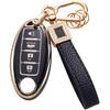 for Toyota Key Fob Cover with Leather Lanyard, Car Key Fob Case Compatible with 2018- Camry RAV4 Highlander Avalon C-HR Prius Corolla GT86 Smart Key