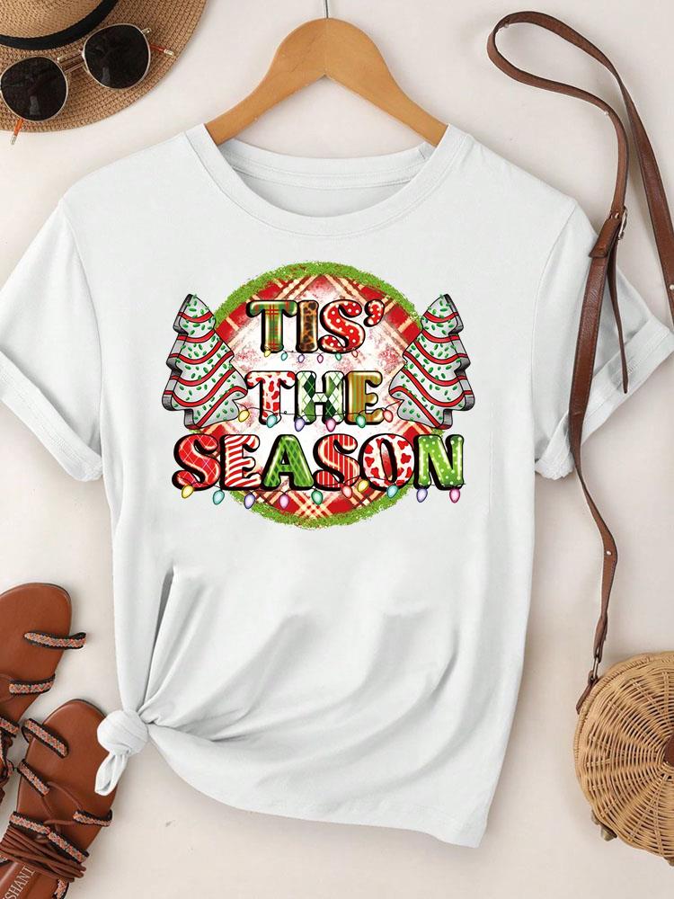 (Азиатский размер)  С Рождеством Футболка Топ фестиваль Новый год Праздник Повседневный милая надпись милый 90-е Женский принт Леди Короткий рукав Модные графические футболки