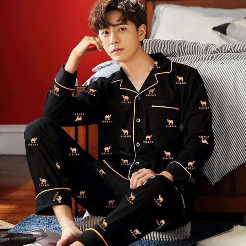 Весенне-осенние новые мужские хлопковые пижамы для отдыха с длинным рукавом, кардиган, комплект плюс размер, домашняя одежда для отдыха