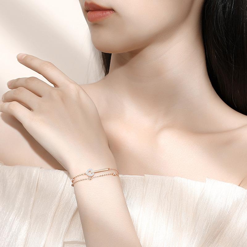 Bracelet S925 Sterling Silver One-word Diamond Double-layer Buckle Bracelet for Women 2023 New Simple Hand Jewelry