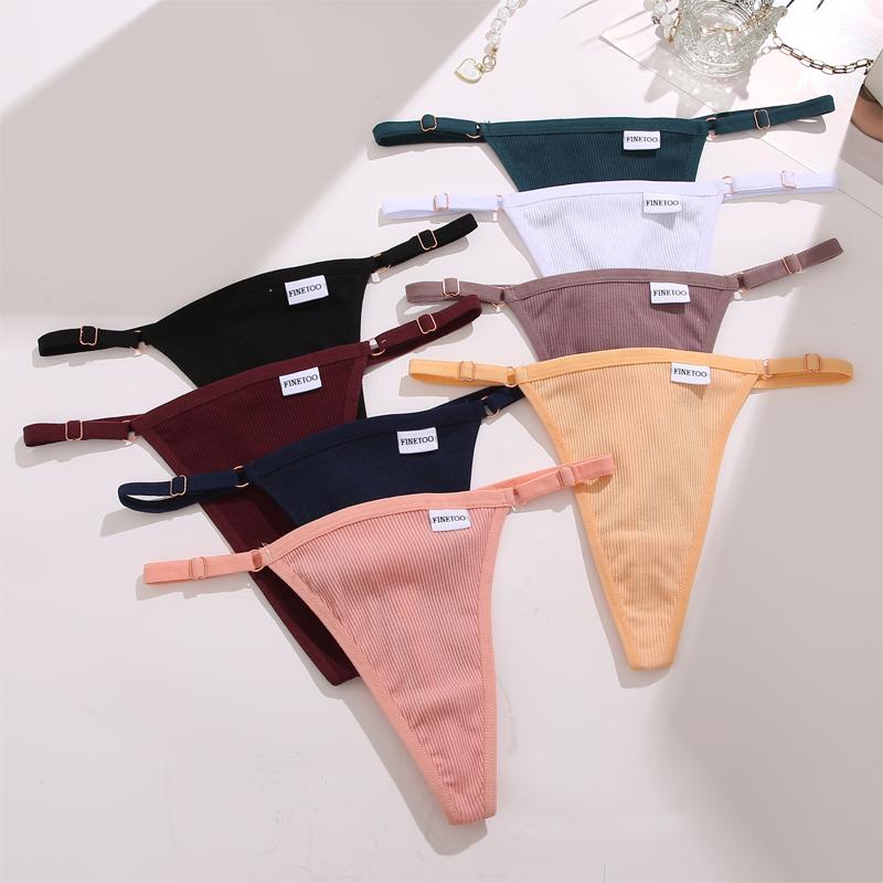 FINETOO 4Pcs Women Cotton Thongs Adjustable Low Waist Underpants Sexy Female G-string Seamless Bikini Panties Underwear Lingerie