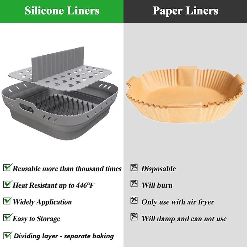 Air Fryer Silicone Basket Plate Square Reusable Air Fryer Cooking Accessories Foldable 8.5 Inch Airfryer Tool Baking Molds