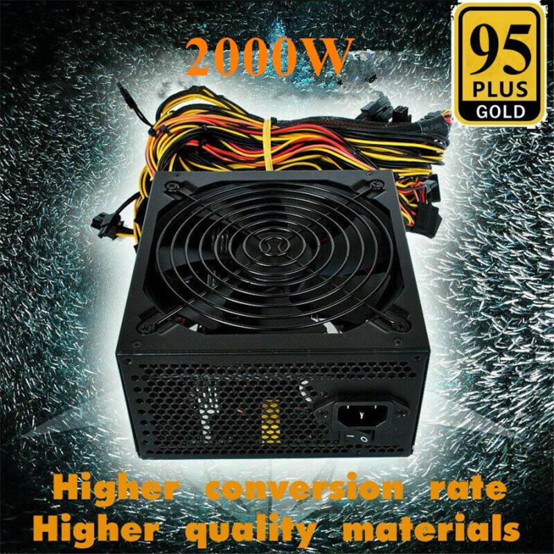1Set 160V-240V Power Supply 2000W For 6 GPU Rig ereum Coin Mining 95 Gold