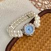 kids' Ladies Double-row Pearl Quartz Watches Elastic Strap Arabic Digital Dial Simple Watch For Kids Fashion Student Wristwatch