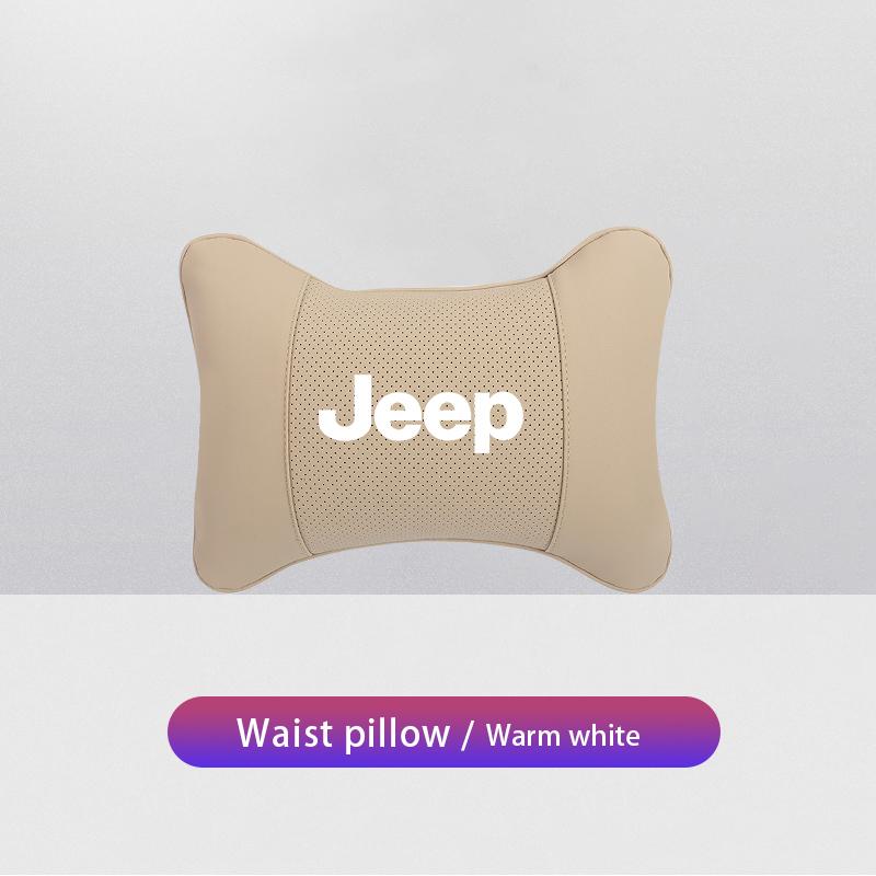 For Jeep Car Seat Neck Pillow Leather Headrest Lumbar Waist Support For Jeep Grand Cherokee Wrangler JK Gladiator Compass Ren