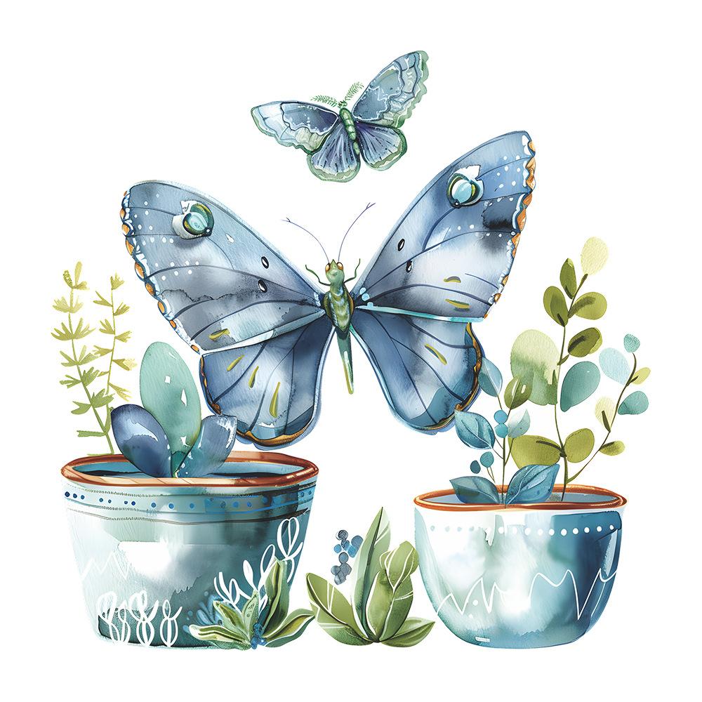Fun-m107 Painted Butterfly Green Plant Potted Toilet with Bathroom Bathroom Beautification Wall Sticker