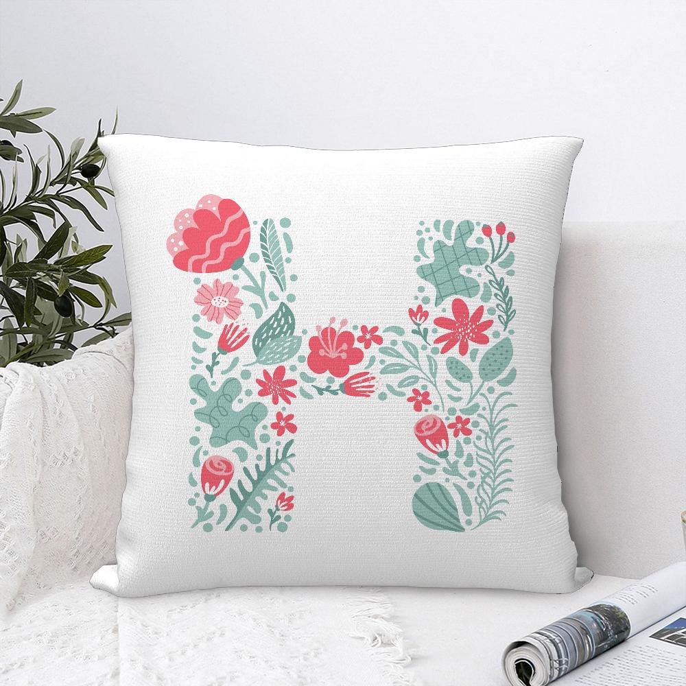 Cute Floral Letter Pillow Case Sofa Decorative Home Double-sided Printing Short Plush Cushion Cover Throw Pillow Cover Gifts
