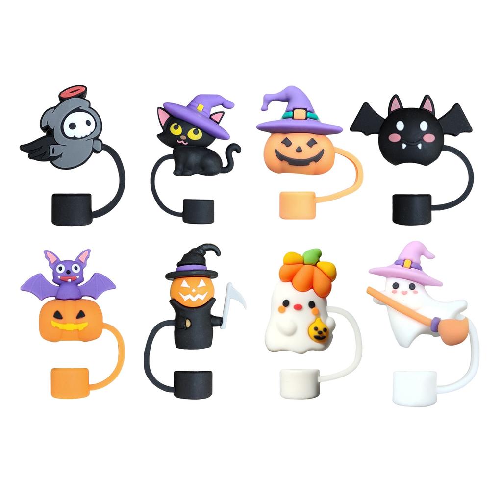 Halloween Straw Covers Reusable Drinking Straw Cover Cap Pumpkin Ghosts Design 10mm Straw Toppers Halloween Decorations Straws Protector