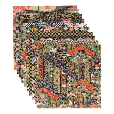 Бумага для оригами Washi Kawasumi Yuzen Chiyogami 15x15см, 10 дизайнов, 10 листов, Черная тема