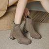 Женские ботильоны на высоком каблуке 2025 Зимняя мода Замшевые ботинки на каблуке Новые с квадратным носком Элегантные женские ботильоны