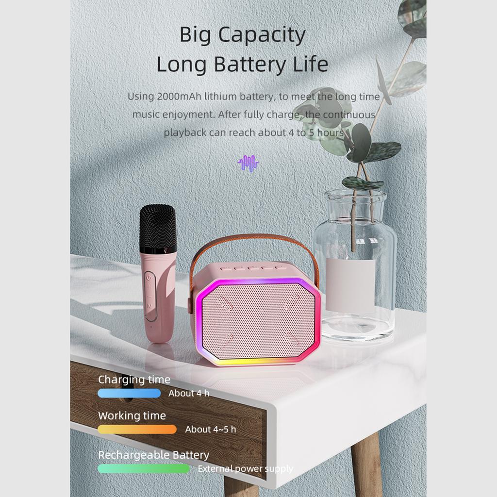 Мини-караоке-машина BT Караоке-динамик с беспроводными микрофонами Ослепительный цветовой световой эффект для