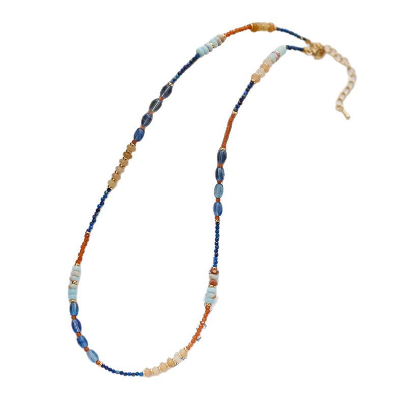 Ожерелье из лазурита в дунхуанском стиле: Синяя и оранжевая тушь в китайском стиле, цепочка на ключицу