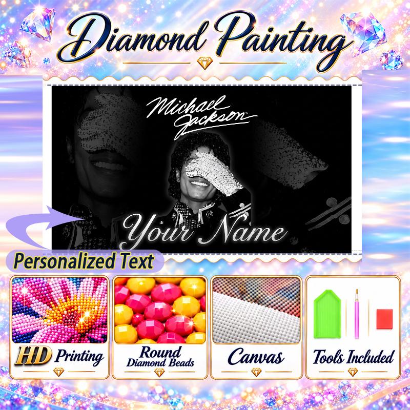 Michael Jackson 5D DIY Diamond Painting Custom Name Text, Full Drill Rhinestone Mosaic Art Home Gift