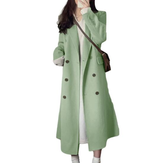 Женское осенне-зимнее длинное шерстяное пальто с лацканами и длинными рукавами, двубортная верхняя одежда с карманами, однотонное теплое женское пальто