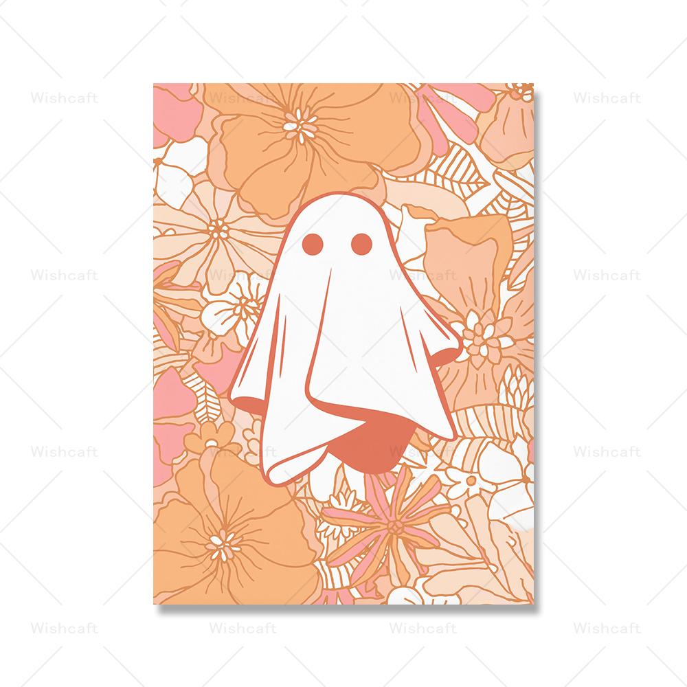 Хэллоуин настенная живопись печать милый пастель ретро холст картина бохо абстрактный тыква призрак плакат картины декор детской комнаты