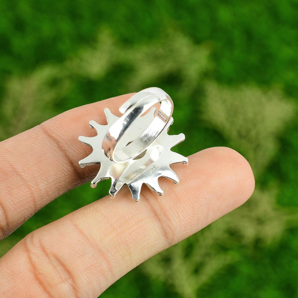 Подарок для нее Кольцо-обещание из серебра 925 пробы с натуральным радужным лунным камнем в виде цветка, регулируемое