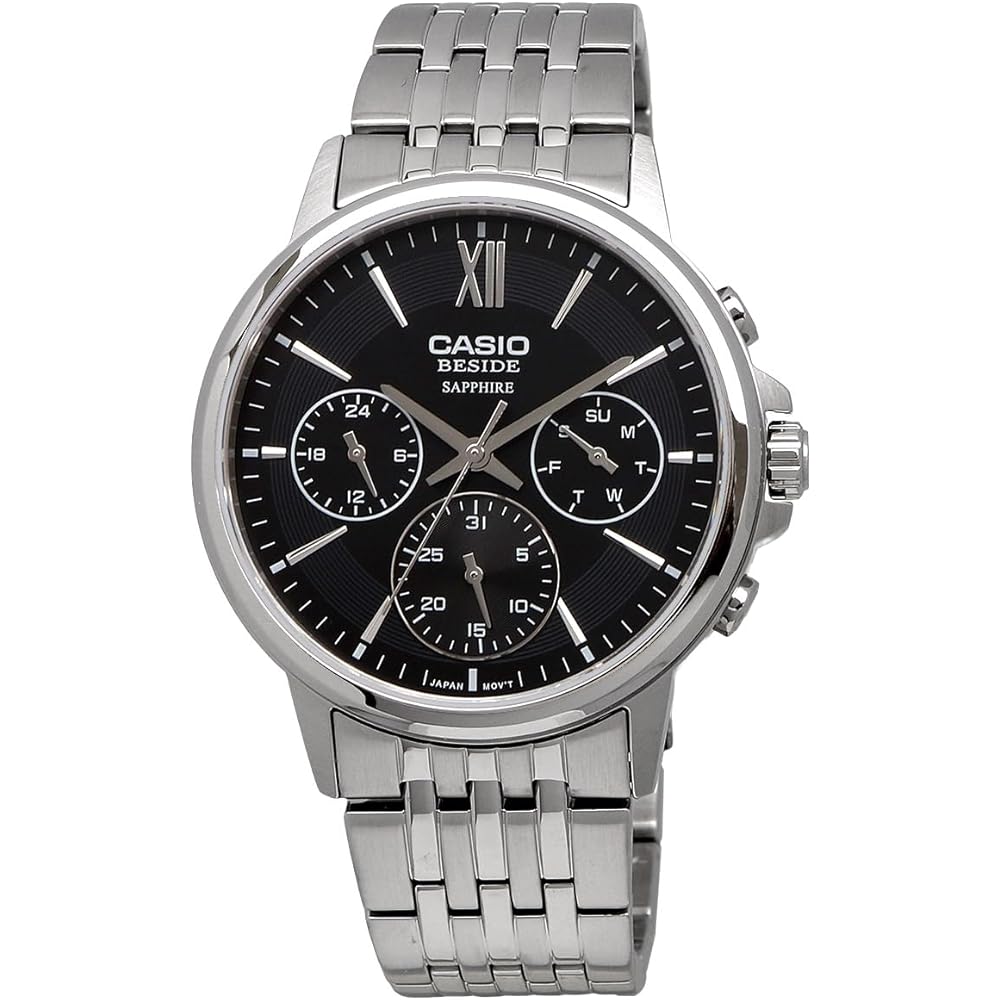 Мужские кварцевые часы Casio Beside Сапфировое стекло Ремешок из нержавеющей стали 24-часовой формат отображения Черный BMS-300D-1AV