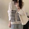 V-neck Double Breasted Heavy Work Embroidery Sweater Vest Spring and Autumn Stacked Color Matching Striped Vest Cardigan Female